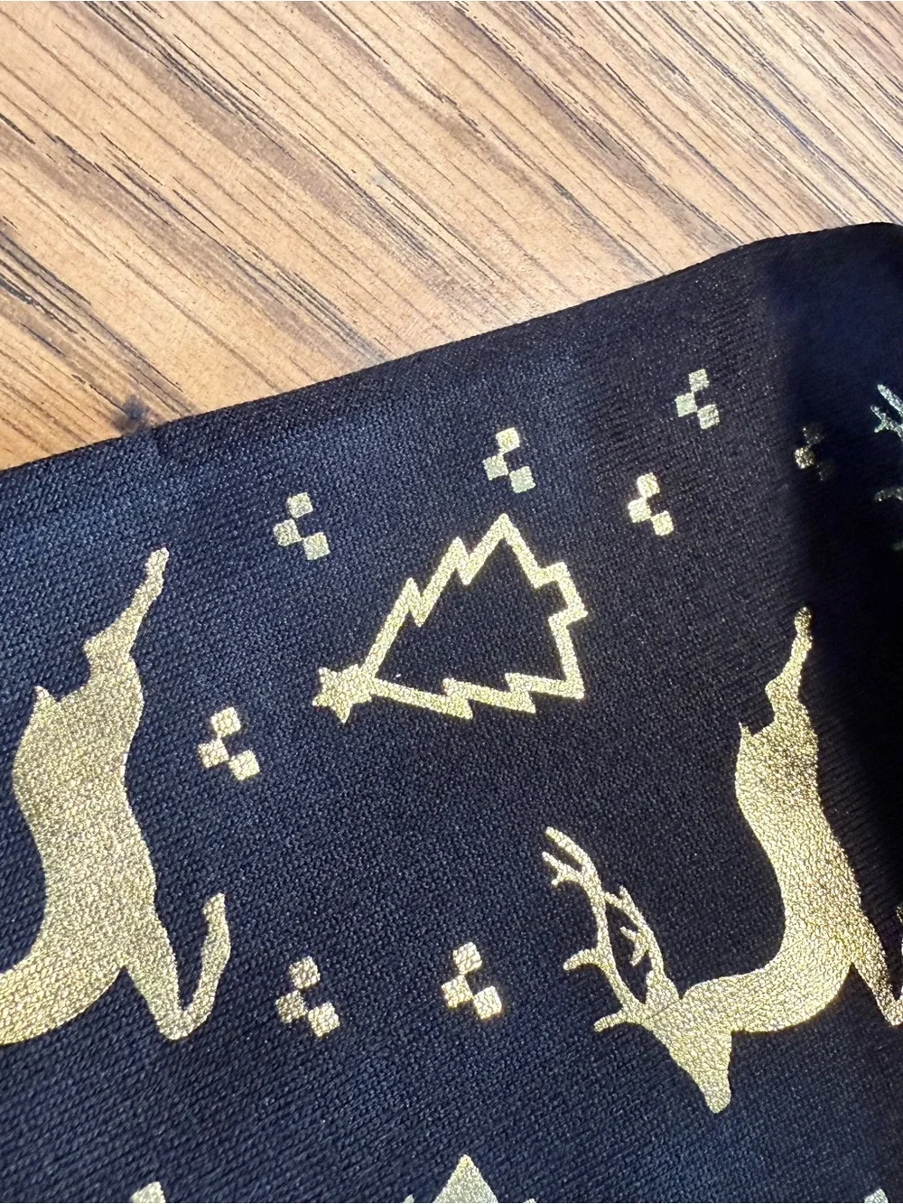 NWOT Black Leggings with Shiny Gold Holiday Motif